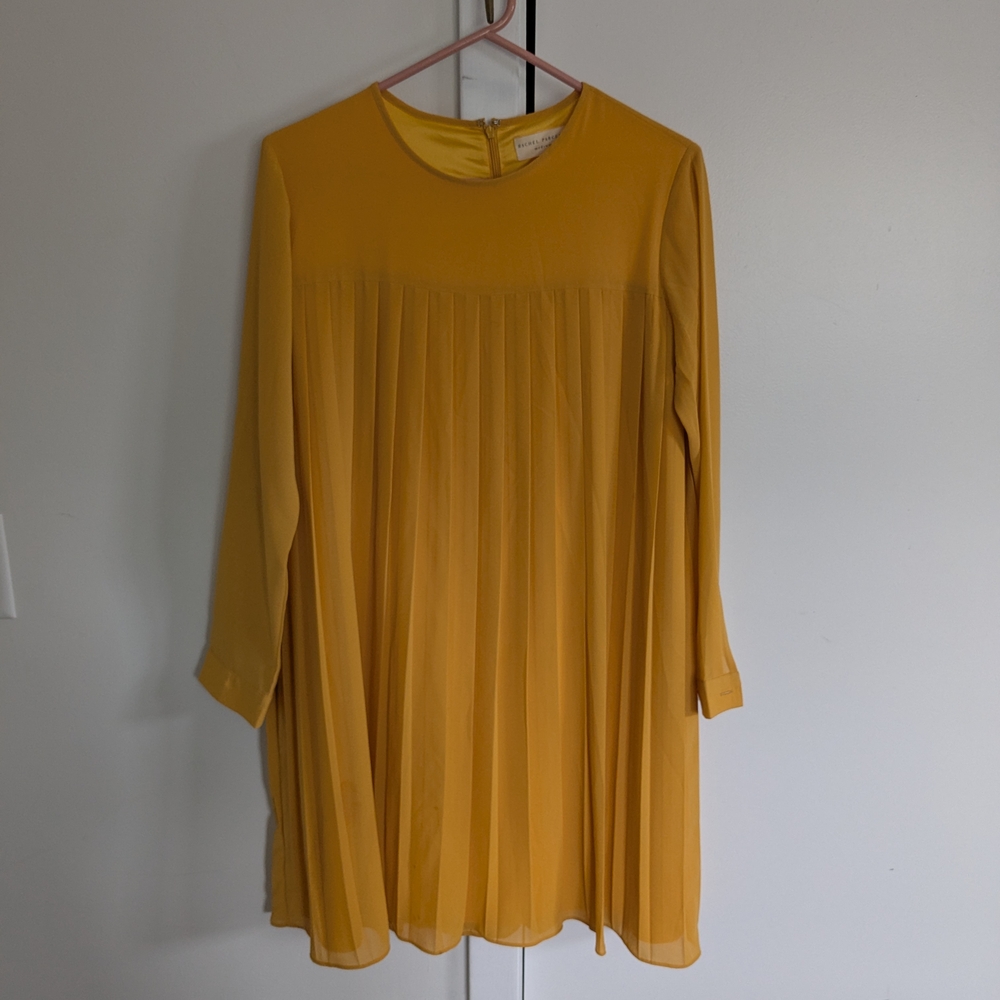Yellow Pleated Long Sleeve Dress